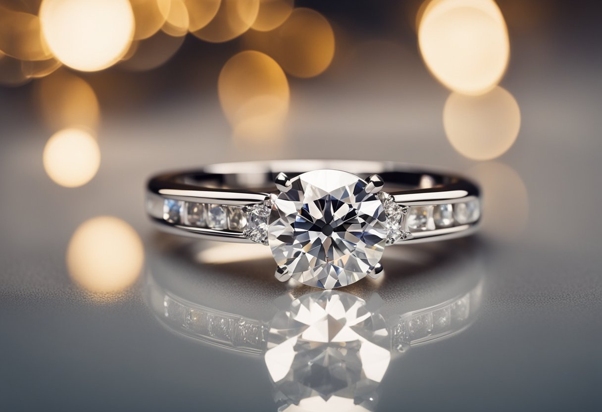 A sparkling diamond ring surrounded by various alternative ring options, with a price tag and budgeting tools nearby