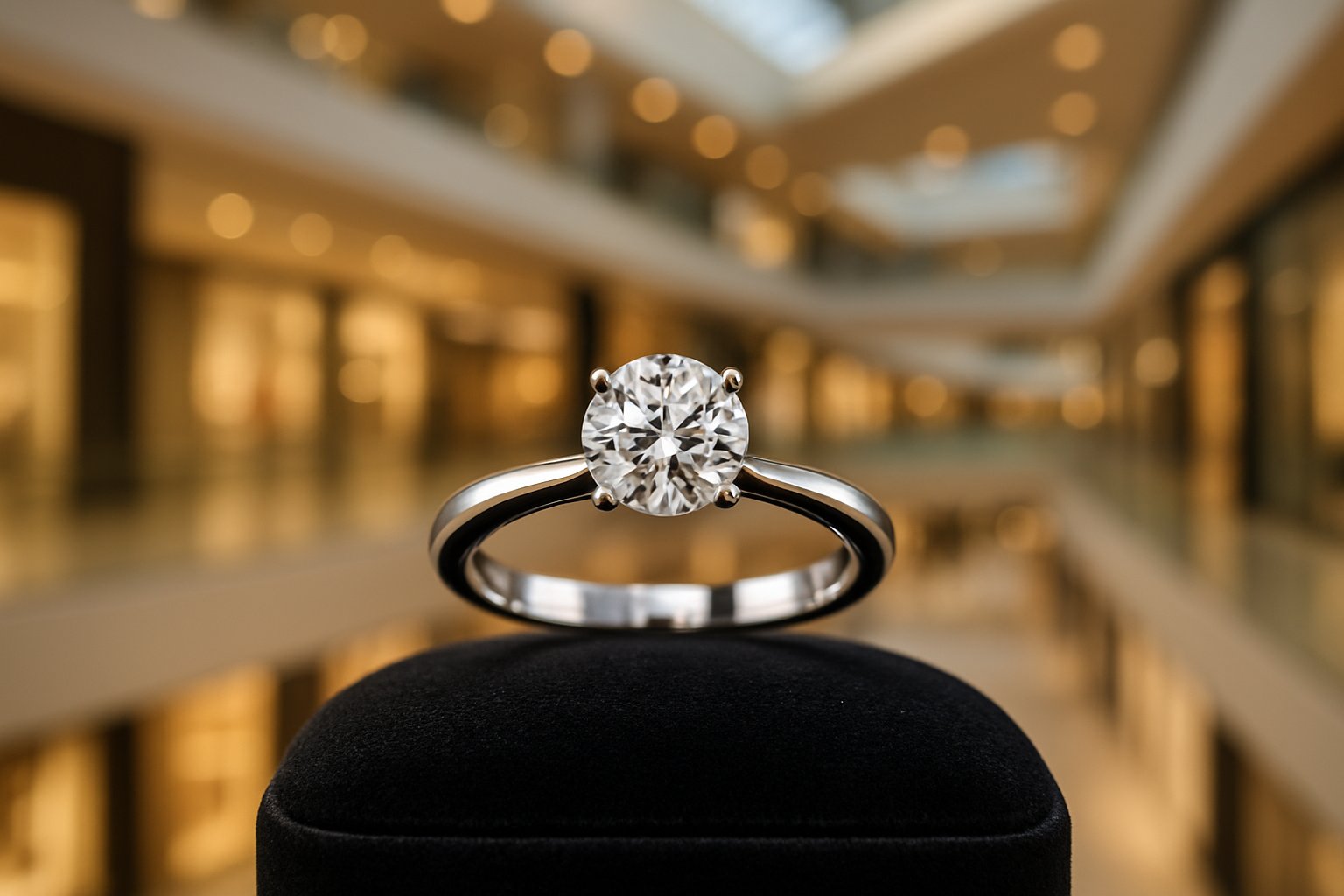 Couple shopping for engagement rings near Galleria Dallas at a local jewelry store