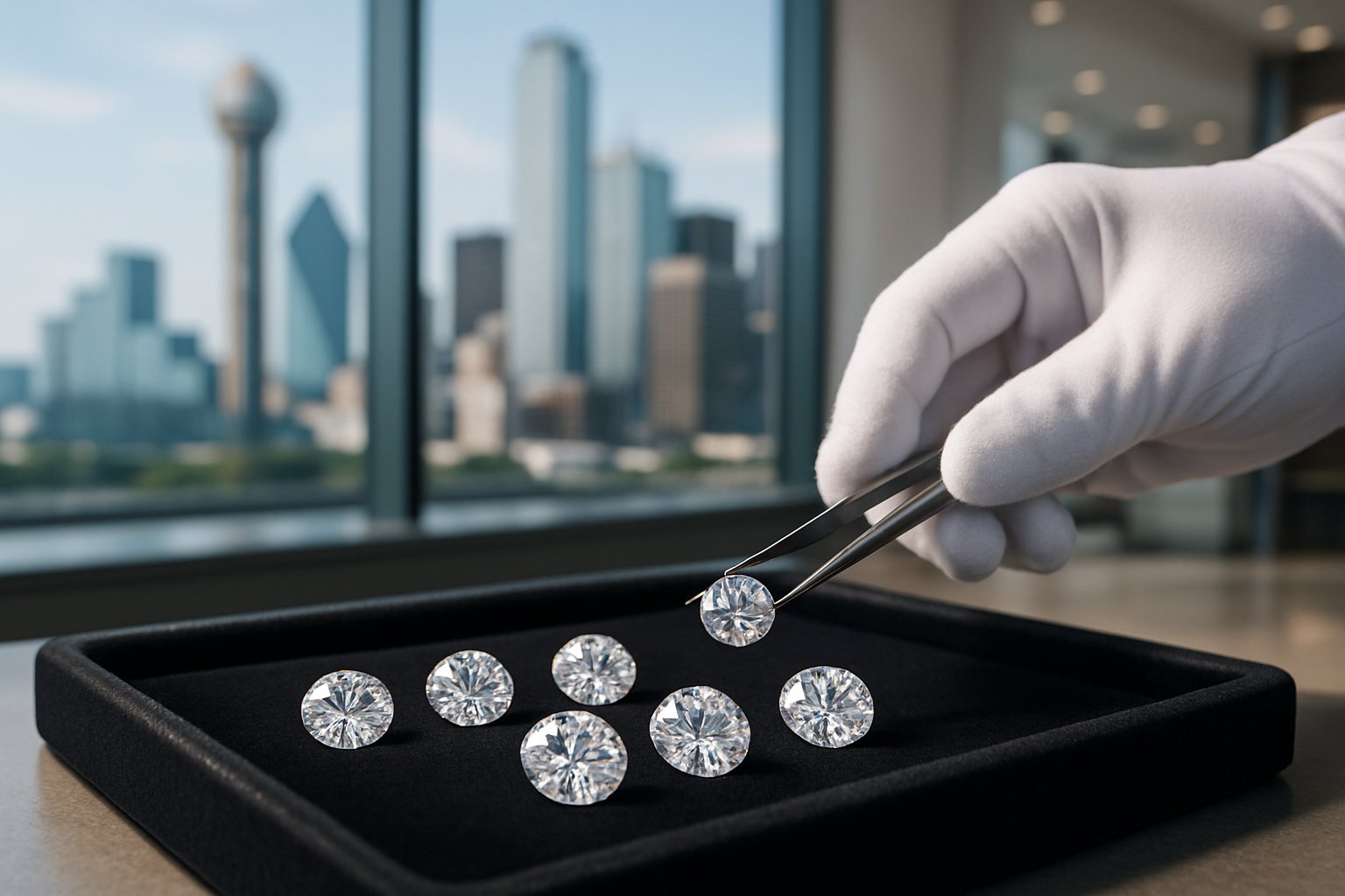 Lab grown diamond engagement ring shown in a Dallas jewelry store showroom